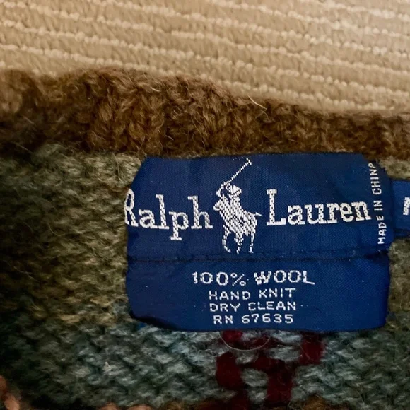 Ralph Lauren Hand Knit mens M wool ranch seen sweater